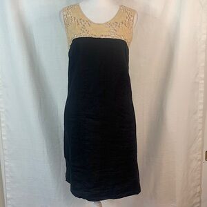 Loft Black Linen Shift Dress with Crochet Shoulder Detail
